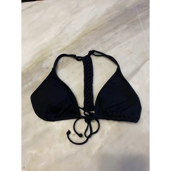 L Space 'Hippie Chic' Macramé Back Tie Front Black Bikini Top Size XS - Picture 3 of 5